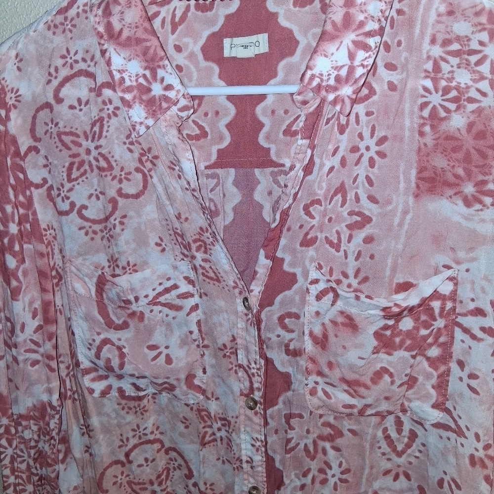 Pilcro x Anthropologie ROMY M Orange Peach White Floral Print Button Blouse - Picture 3 of 7